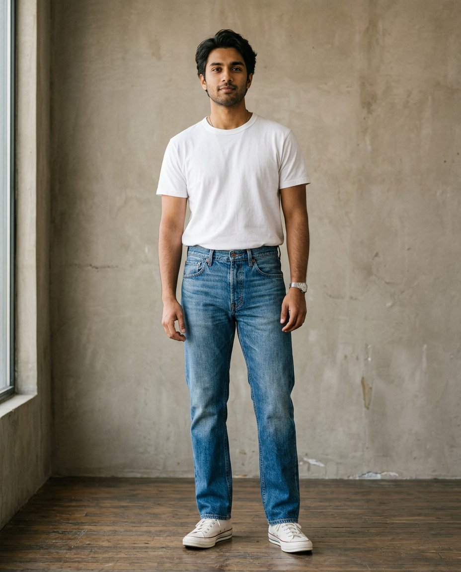 Washed blue straight-fit denim