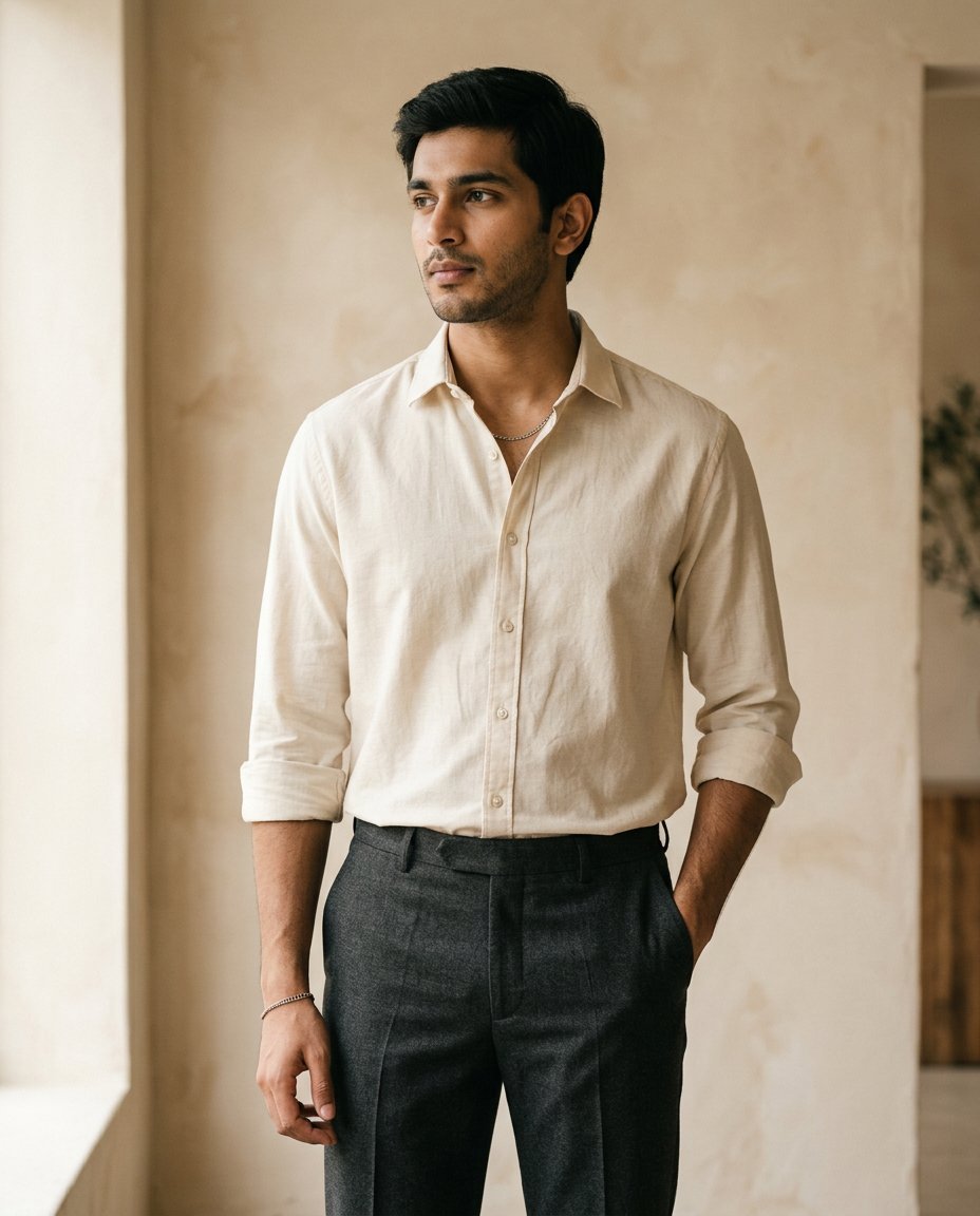 Soft ecru button-down shirt