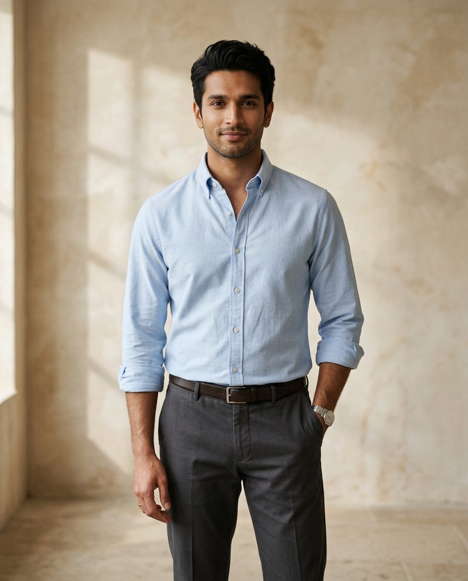 Blue shirt for a fit guide
